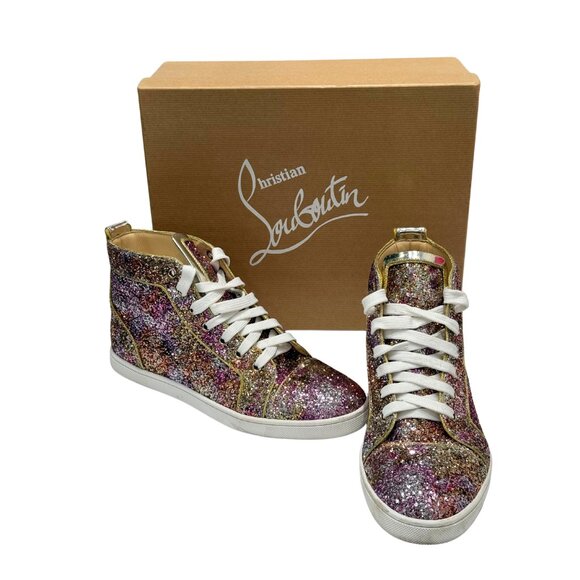 $1250 Christian Louboutin multi bip bip glitter disco sneakers size 9 / eu 39 - Picture 2 of 9